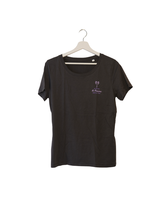 Damen-T-Shirt „20 Years“ – Anthrazit / Lila Print